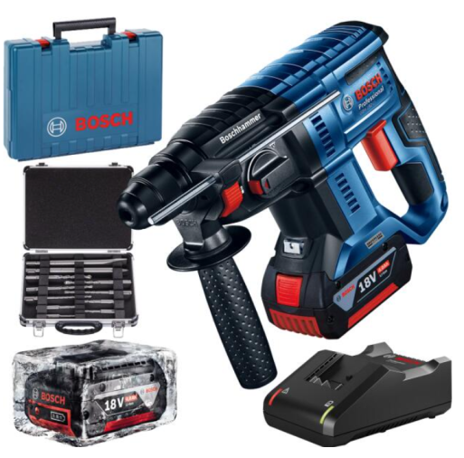 0615990M33 Set profesional: Ciocan rotopercutor cu acumulator GBH 180-LI + set de 11 burghie SDS plus + 2 acumulatori GBA 18V 4.0Ah în cutie din carton - ROBERT BOSCH 0615990M33  imagine