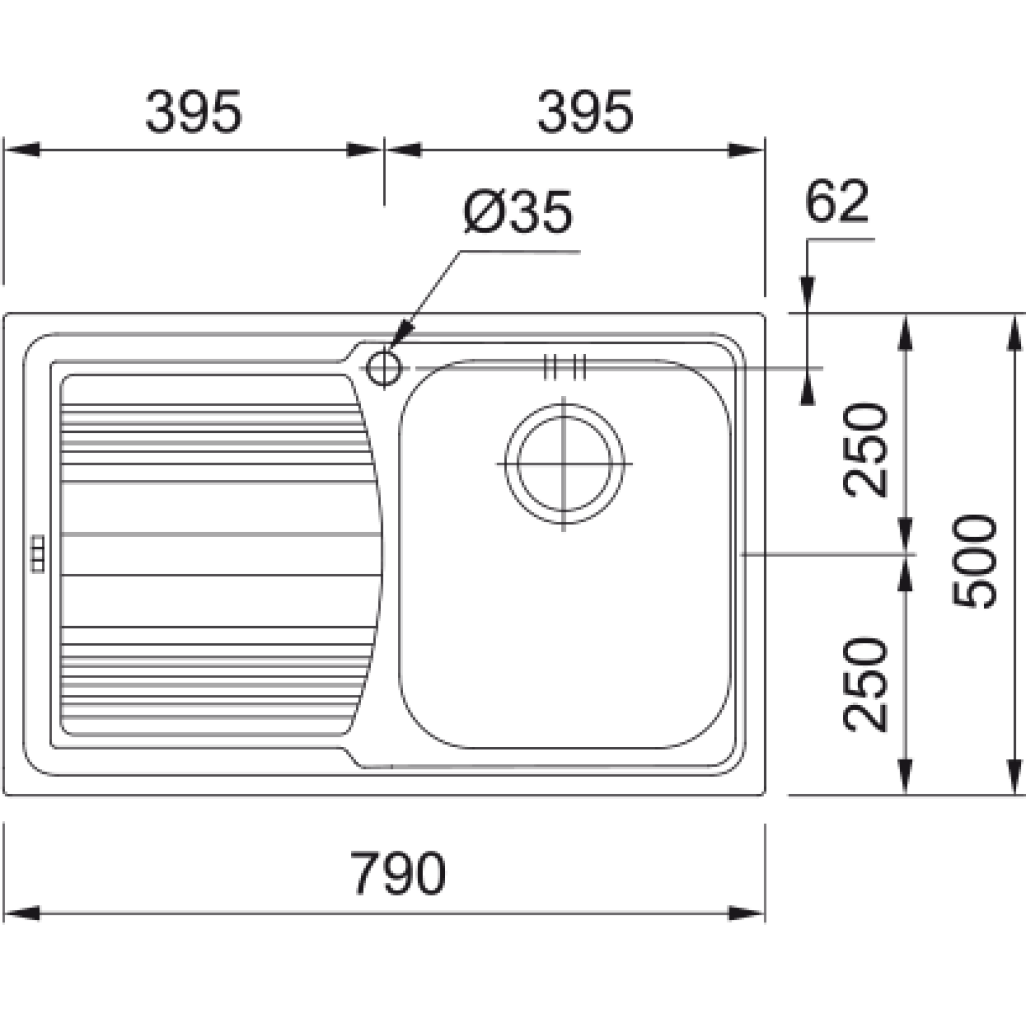 101.0086.233 Chiuveta bucatarie Franke Logica Line LLL 611, picurator stanga, 790x500, margine Slim, sifon inclus, inox anticalcar -  Franke 101.0086.233 imagine 1