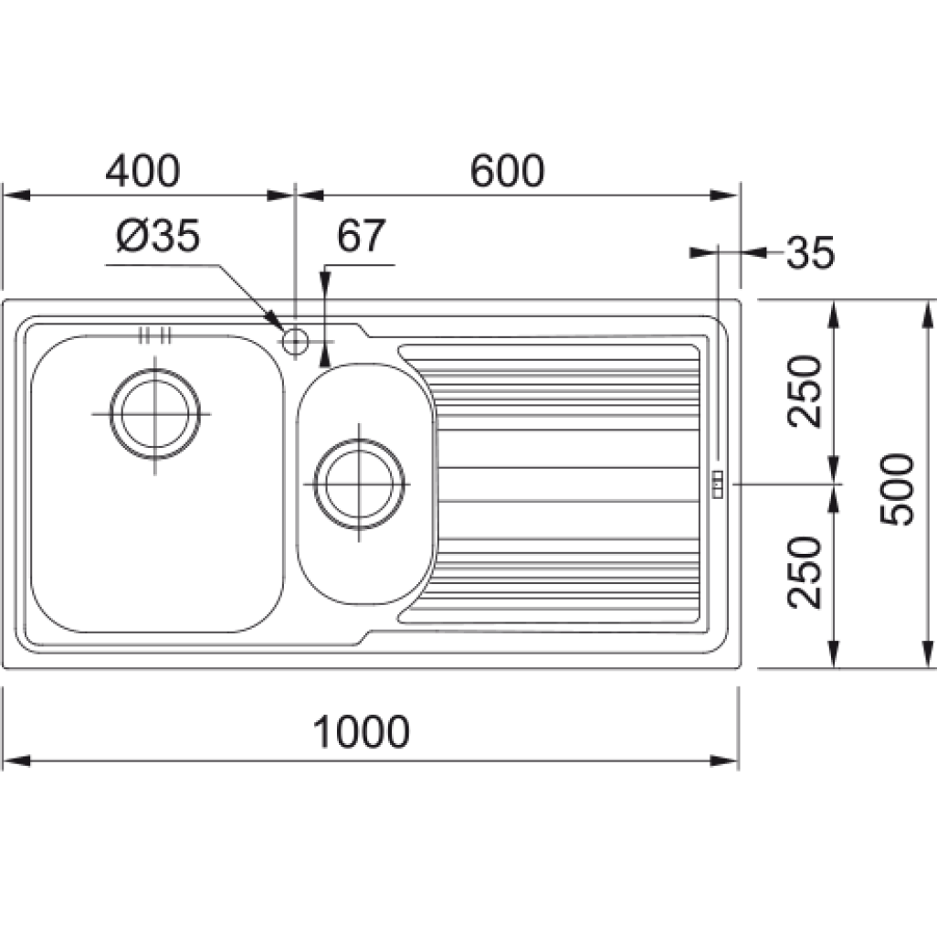 101.0086.252 Chiuveta bucatarie Franke Logica Line LLL 651 cu 2 cuve si picurator dreapta, 1000x500mm, inox dekor -  Franke 101.0086.252 imagine 1