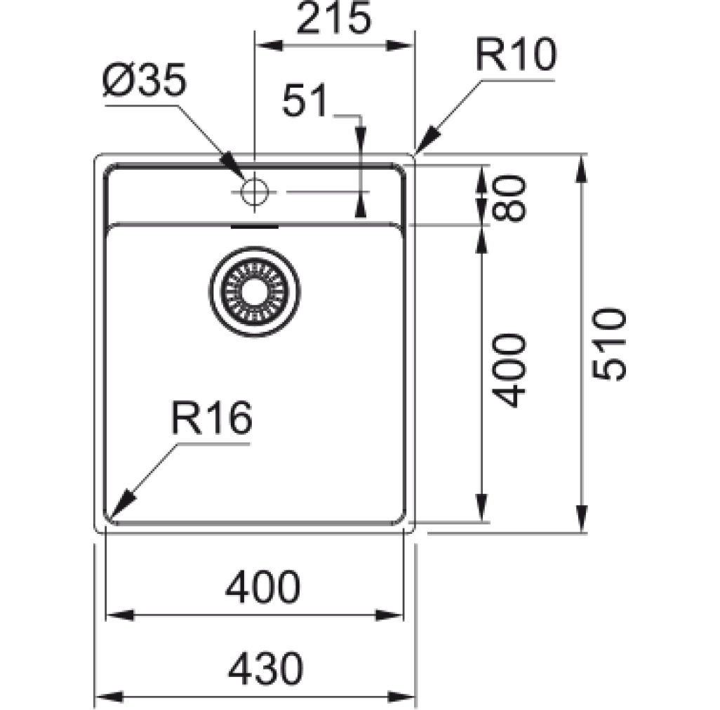 127.0525.272 Chiuveta bucatarie Franke Maris MRX 210-40 TL cu 1 cuva, 430x510mm, inox lucios -  Franke 127.0525.272  imagine 1