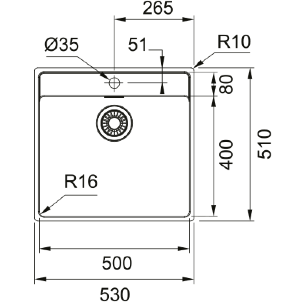127.0525.273 Chiuveta bucatarie Franke Maris MRX 210-50 TL cu 1 cuva, 530x510mm, inox lucios -  Franke 127.0525.273 imagine 1