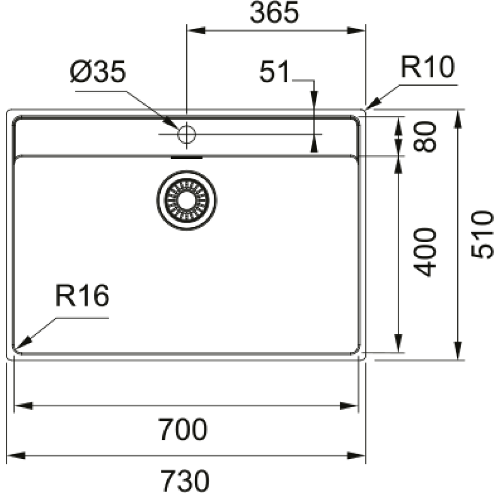 127.0525.286 Chiuveta bucatarie Franke Maris MRX 210-70 TL cu 1 cuva, 730x510mm, inox lucios -  Franke 127.0525.286 imagine 1