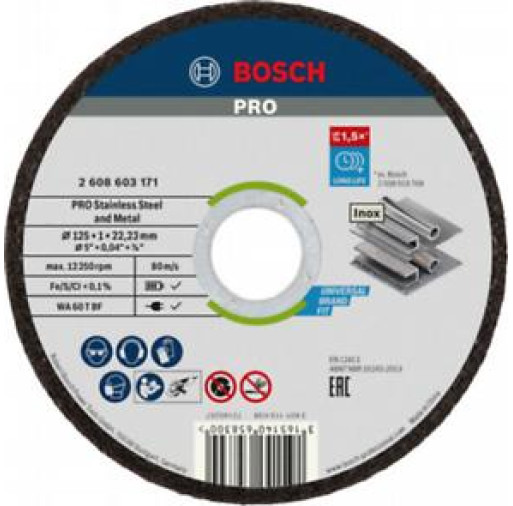 2608603255 Disc de tăiere din material compozit PRO Stainless Steel and Metal, 125 x 1 x 22,23 mm, drept, 10 buc. - ROBERT BOSCH 2608603255 imagine