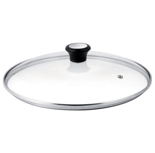 Capac Exception 28097612, orificiu pentru abur, mâner ergonomic, margine de inox, 26 cm, sticlă -  Tefal 28097612 imagine