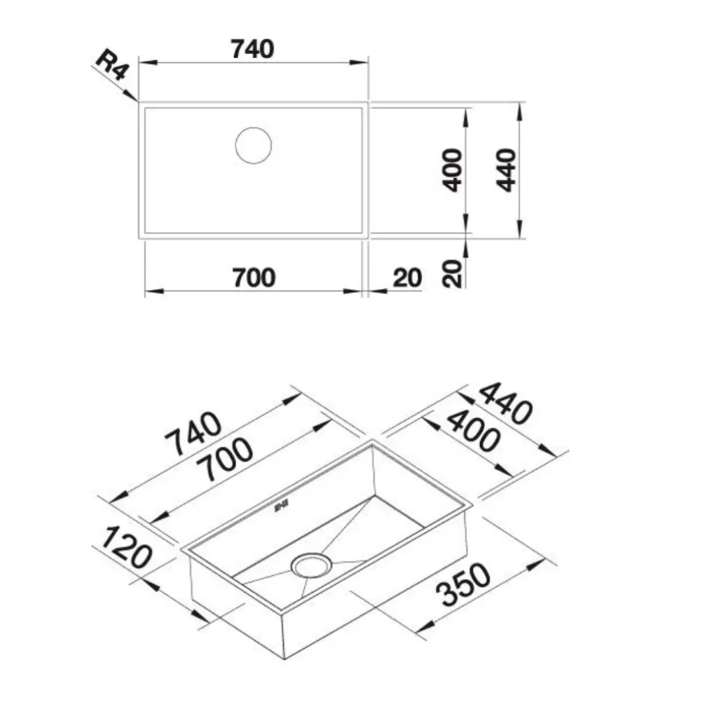 521593 Blanco Zerox 700 - Chiuvetă, 74x44 cm, inox -  Blanco 521593  imagine 1