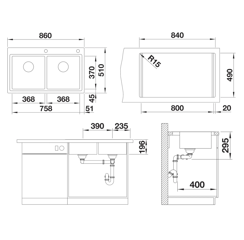 521663 Blanco Divon II - Chiuvetă, 86x51 cm, cu control scurgere, oțel inoxidabil -  Blanco 521663 imagine 1