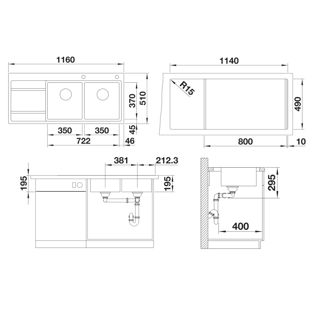 521665 Blanco Divon II - Chiuvetă, 116x51 cm, cu control scurgere, oțel inoxidabil -  Blanco 521665 imagine 1