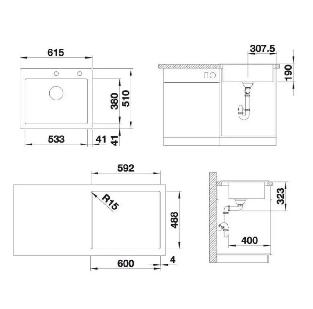 524732 Blanco Palona 6 - Chiuvetă ceramică, 62x51 cm, cu controlul scurgerii, magnolie -  Blanco 524732 imagine 1