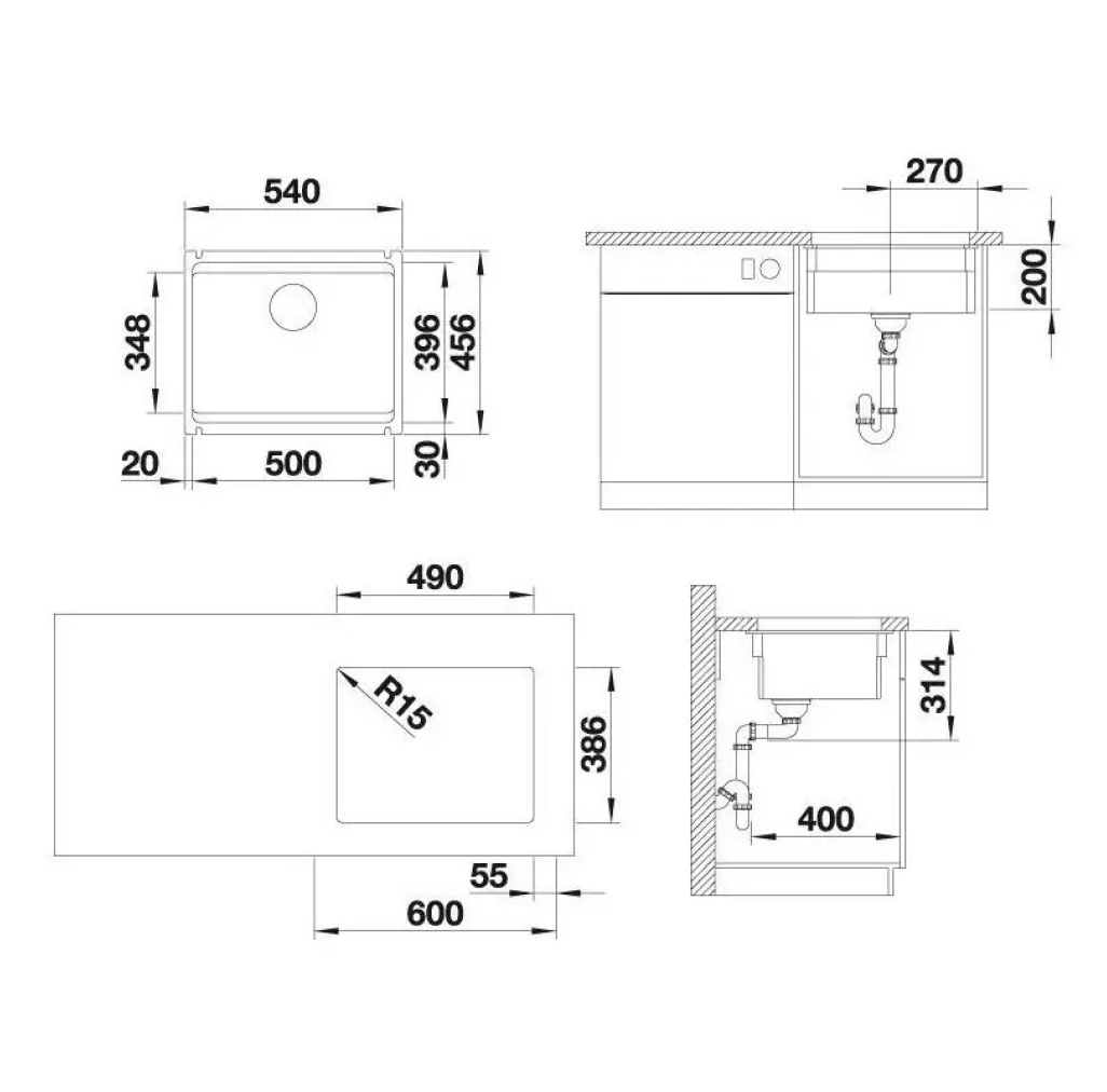 525149 Blanco Etagon 500 - Chiuvetă ceramică, 54x46 cm, cu suporturi glisante, alb lucios -  Blanco 525149 imagine 1