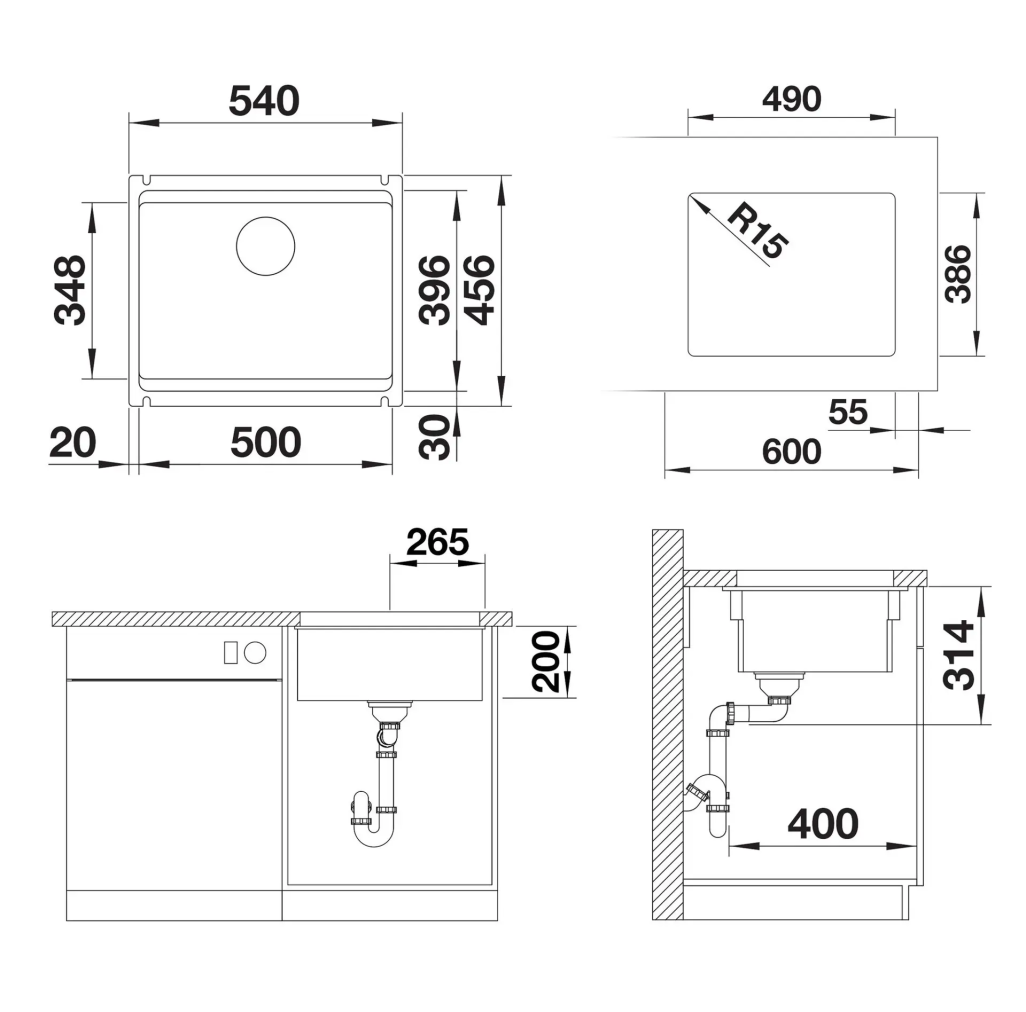 525150 Blanco Etagon 500 - Chiuvetă ceramică, 54x46 cm, cu glisoare, InFino, magnolia -  Blanco 525150 imagine 1