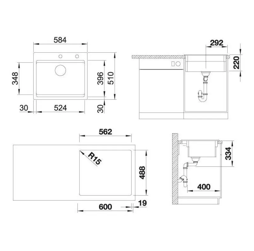 525162 Blanco Etagon 6 - Chiuvetă ceramică 58x51 cm, cu controlul scurgerii și accesorii, neagră -  Blanco 525162 imagine 1