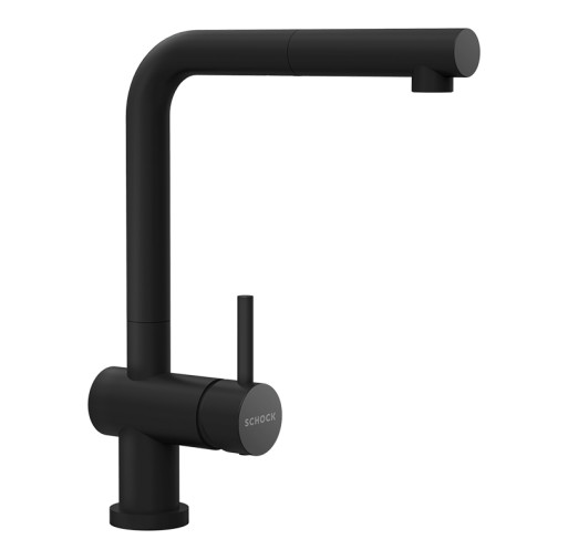540125PURO Baterie bucatarie Schock Epos Window Cristadur Puro cu cap extractibil, in fata ferestrei, aspect granit, cartus ceramic, negru intens -  SCHOCK 540125PURO imagine