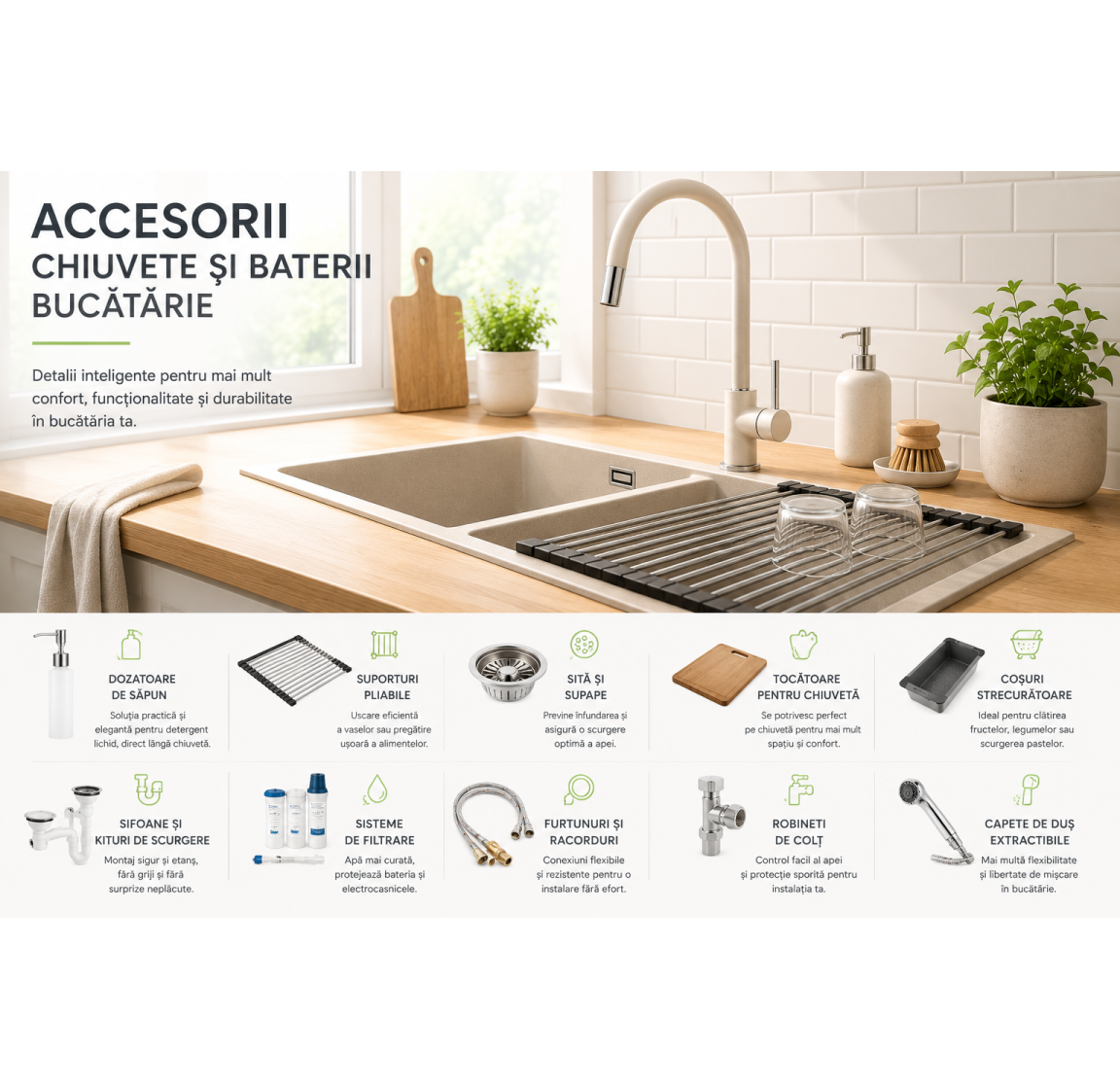 Accesorii chiuvete si baterii bucatarie