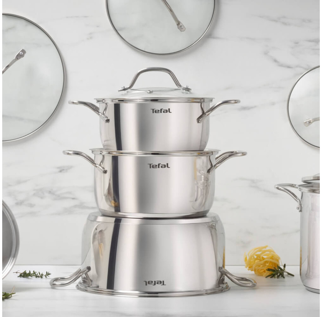 Set 10 piese Tefal Intuition B864SA74, cratiță cu mâner de 16 cm, cratițe și oale cu mânere 18/20/22/24 cm, oțel inoxidabil, inducție, 5 capace de sticlă -  Tefal B864SA74 imagine 1