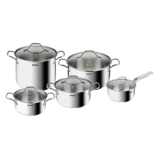 Set 10 piese Tefal Intuition B864SA74, cratiță cu mâner de 16 cm, cratițe și oale cu mânere 18/20/22/24 cm, oțel inoxidabil, inducție, 5 capace de sticlă -  Tefal B864SA74 imagine