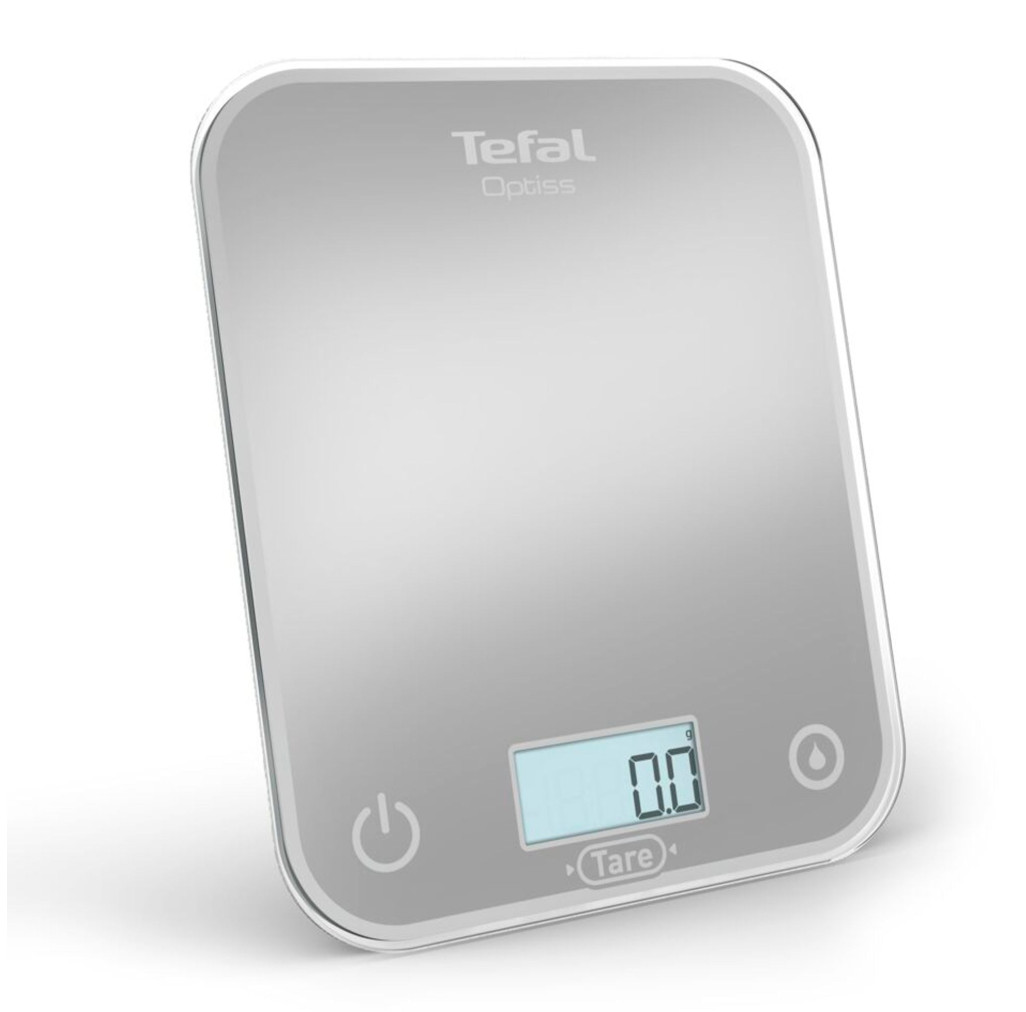 Cantar de bucătărie Tefal Optiss BC50U4V0, 5 kg, sticlă securizată, funcție Tara, cantarire a lichidelor, precizie 0.5g, afisaj LCD, cârlig de agățat, gri -  Tefal BC50U4V0 imagine 1