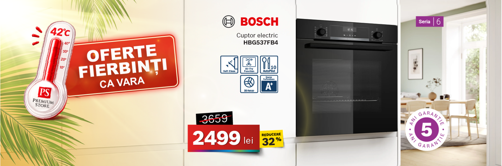 Cuptor electric Bosch HBG537FB4, Seria 6