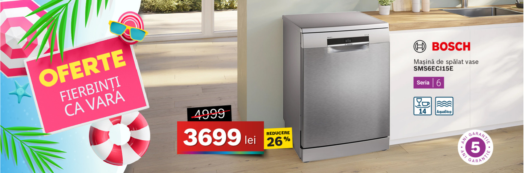 Mașină de spălat vase Bosch SMS6ECI15E independenta, 14 seturi
