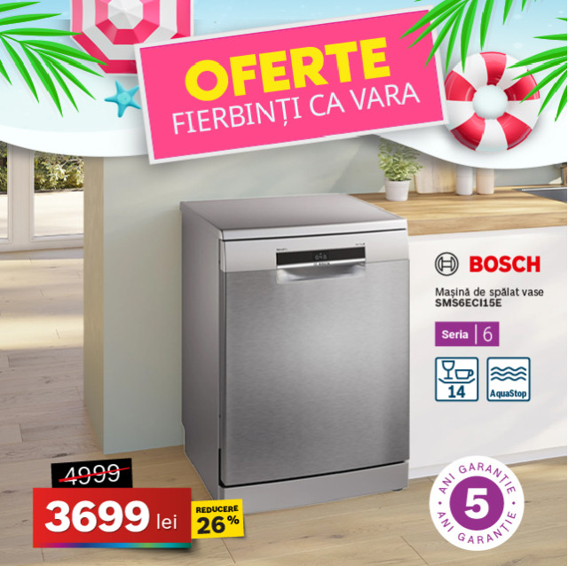 Mașină de spălat vase Bosch SMS6ECI15E independenta, 14 seturi