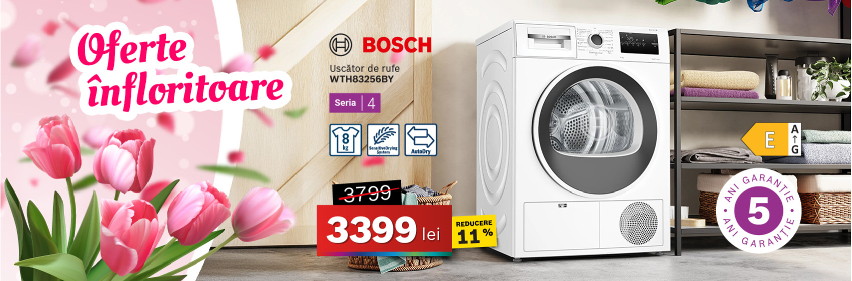 Uscător de rufe Bosch WTH83256BY, 8 kg, Seria 4