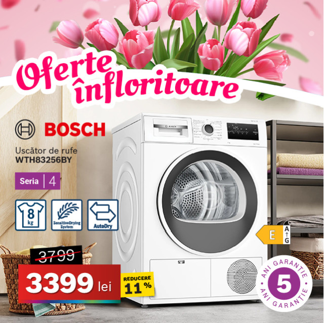 Uscător de rufe Bosch WTH83256BY, 8 kg, Seria 4