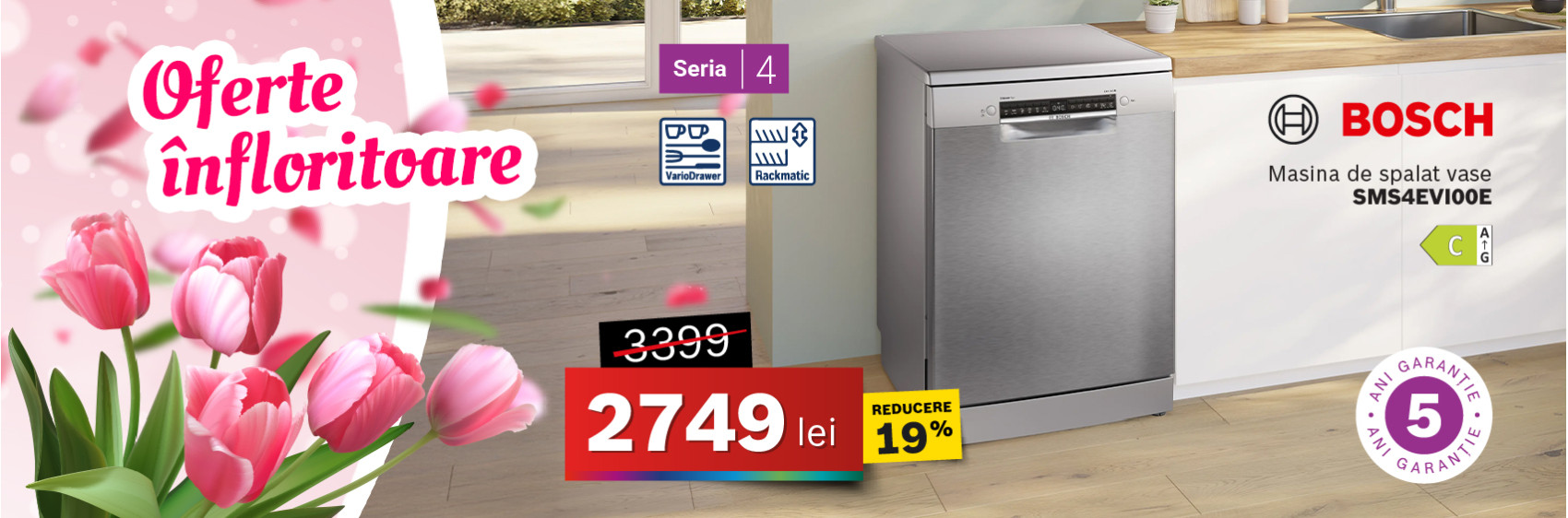 Mașină de spălat vase Bosch SMS4EVI00E, 14 seturi