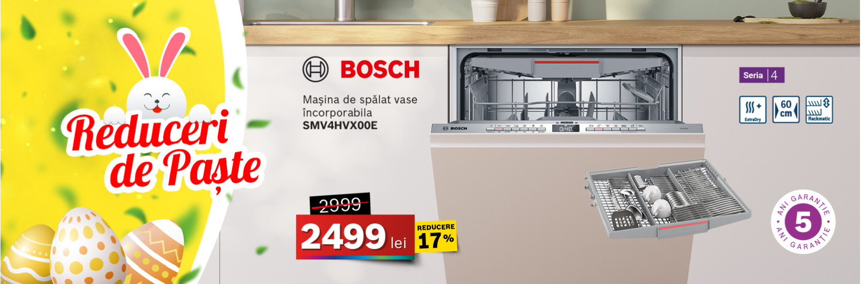 Mașină de spălat vase Bosch SMV4HVX00E, 14 seturi
