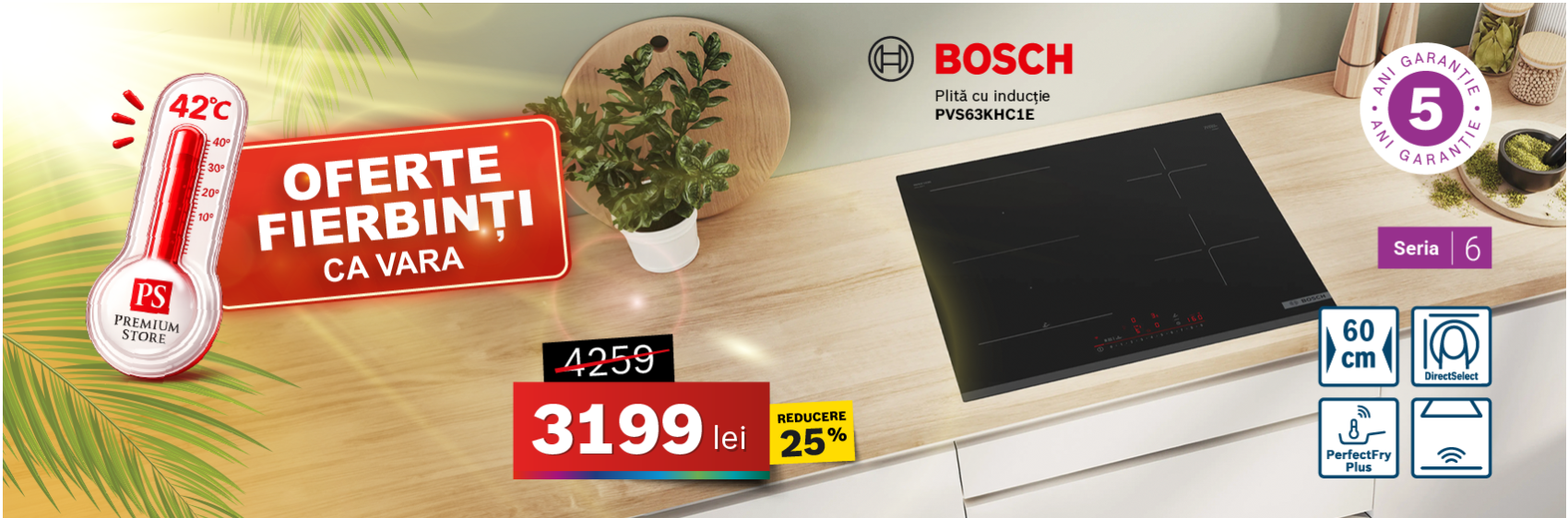 Plită cu inducție Bosch PVS63KHC1E, 60 cm, Seria 6