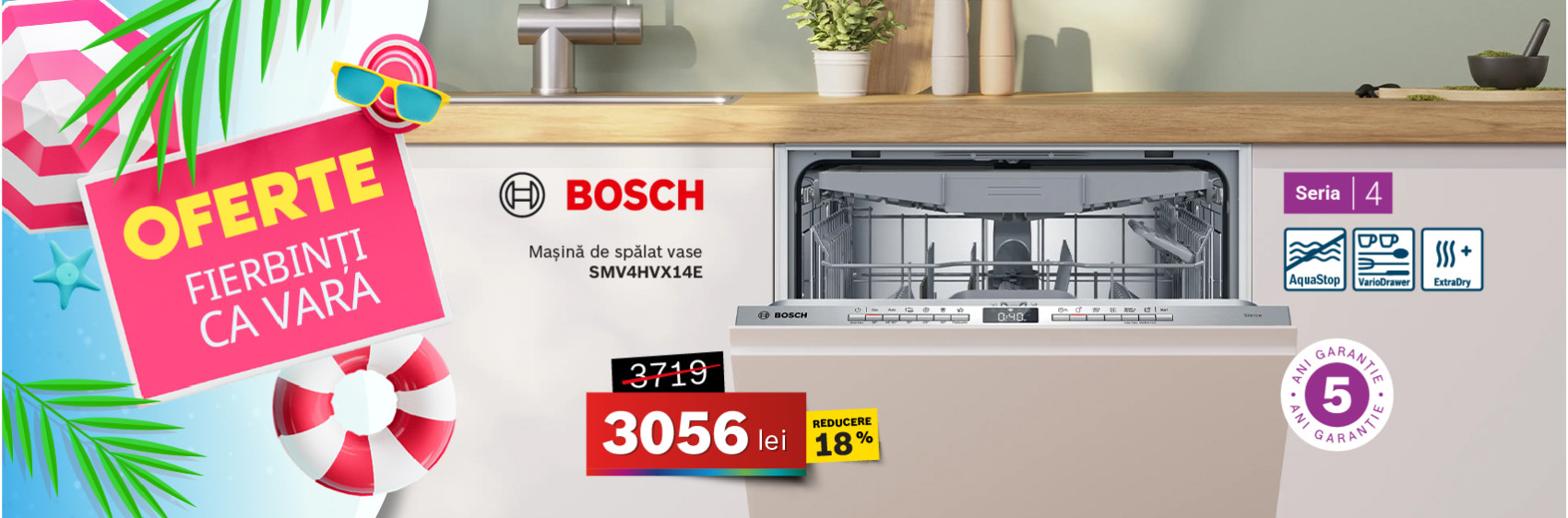 Mașină de spălat vase Bosch SMV4HVX14E, incorporabila