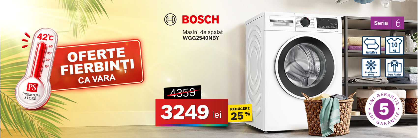 Mașină de spălat Bosch WGG2540NBY, Seria 6, 10 kg