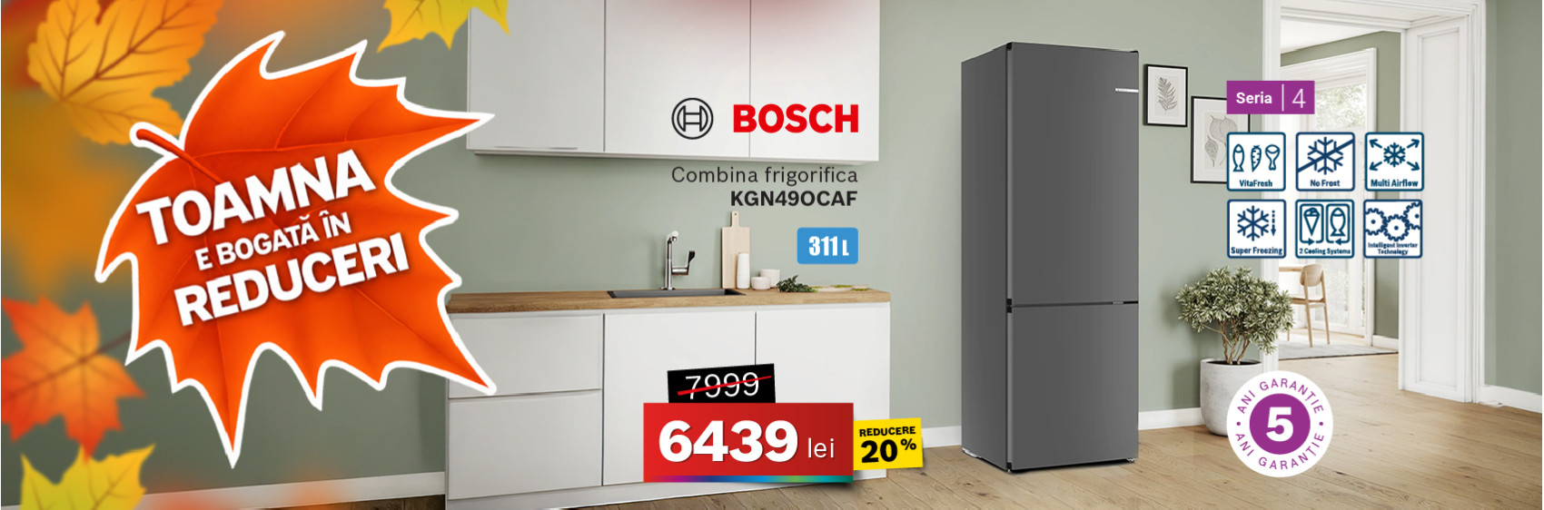 Combina frigorifica Bosch KGN49OCAF, No Frost, Seria 4, 203 cm