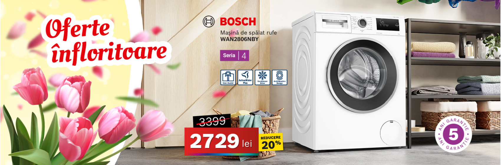 Mașină de spălat rufe Bosch WAN2806NBY, 8kg, Seria 4