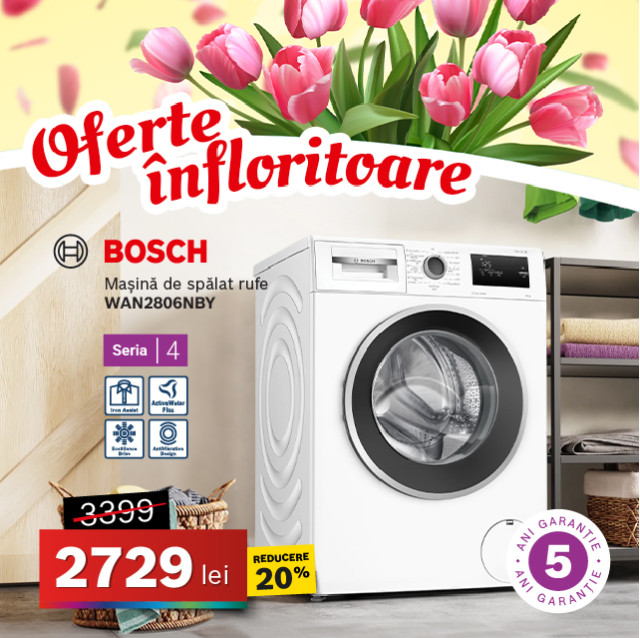 Mașină de spălat rufe Bosch WAN2806NBY, 8kg, Seria 4
