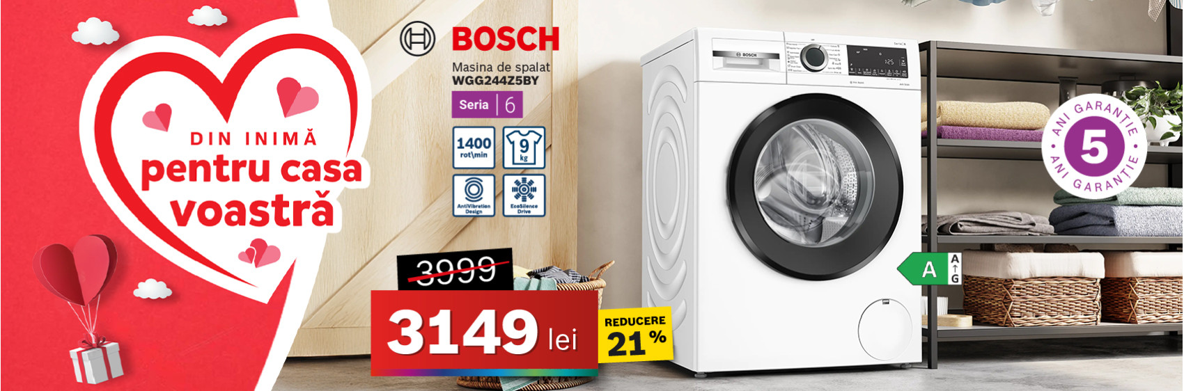 Mașină de spălat Bosch WGG244Z5BY, 9 kg, Seria 6