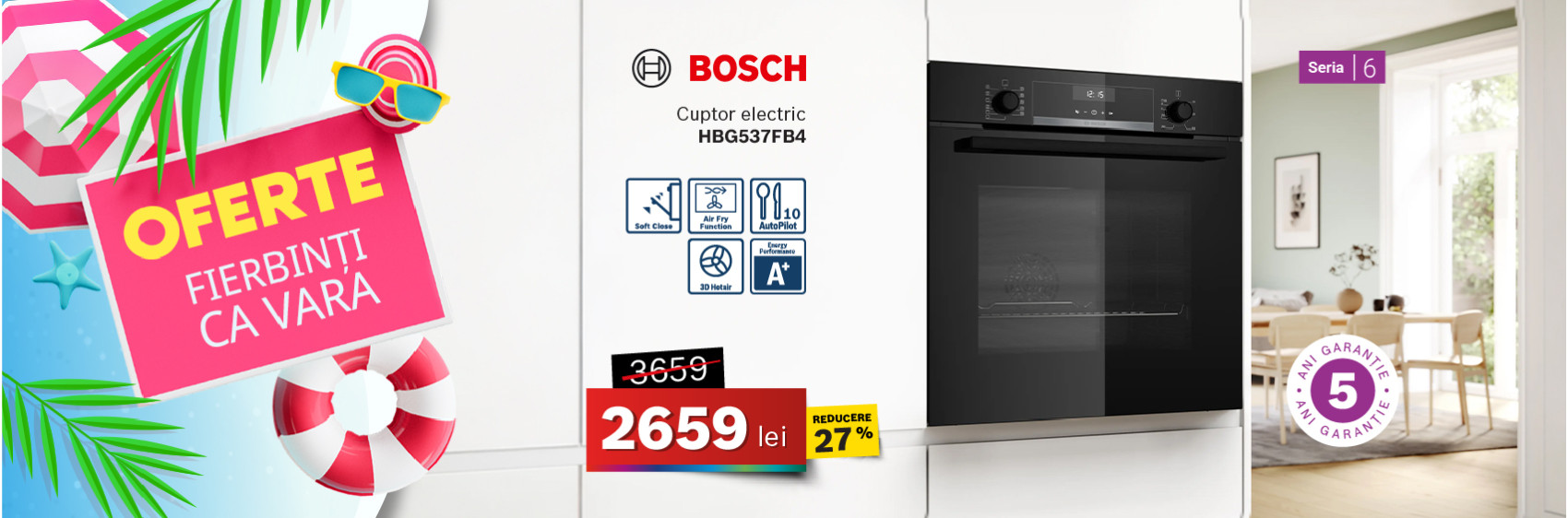 Cuptor electric Bosch HBG537FB4 incorporabil 60 cm, Seria 6