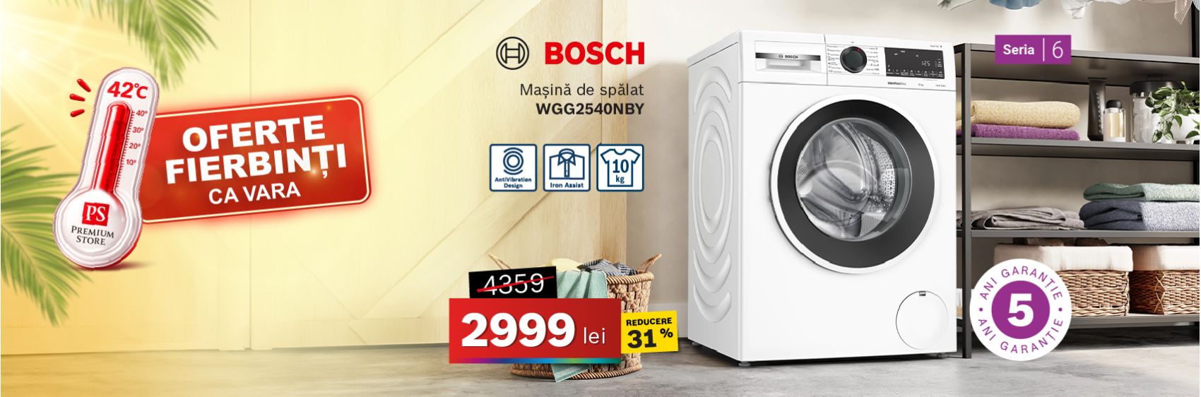 Mașină de spălat Bosch WGG2540NBY, Seria 6, 10 kg