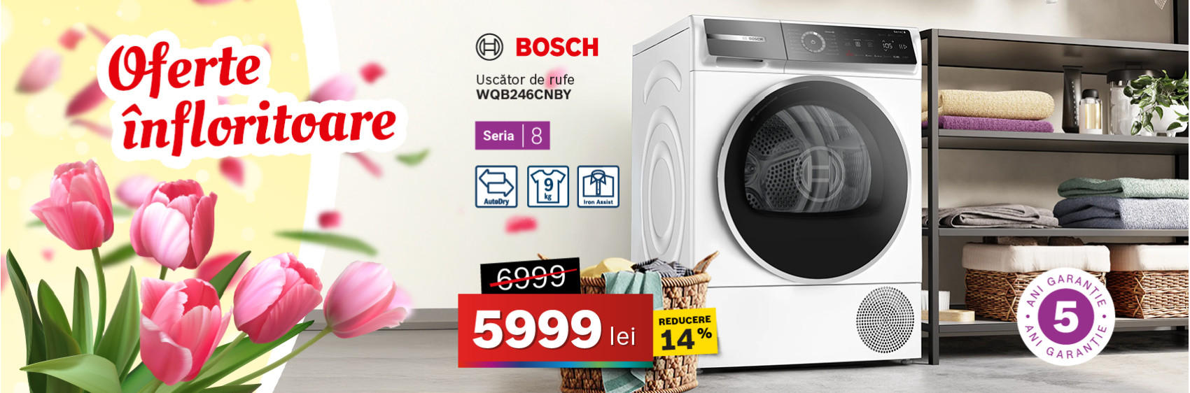 Uscător de rufe Bosch WQB246CNBY, 9 kg, Seria 8