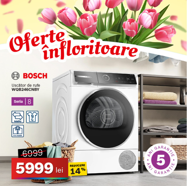 Uscător de rufe Bosch WQB246CNBY, 9 kg, Seria 8