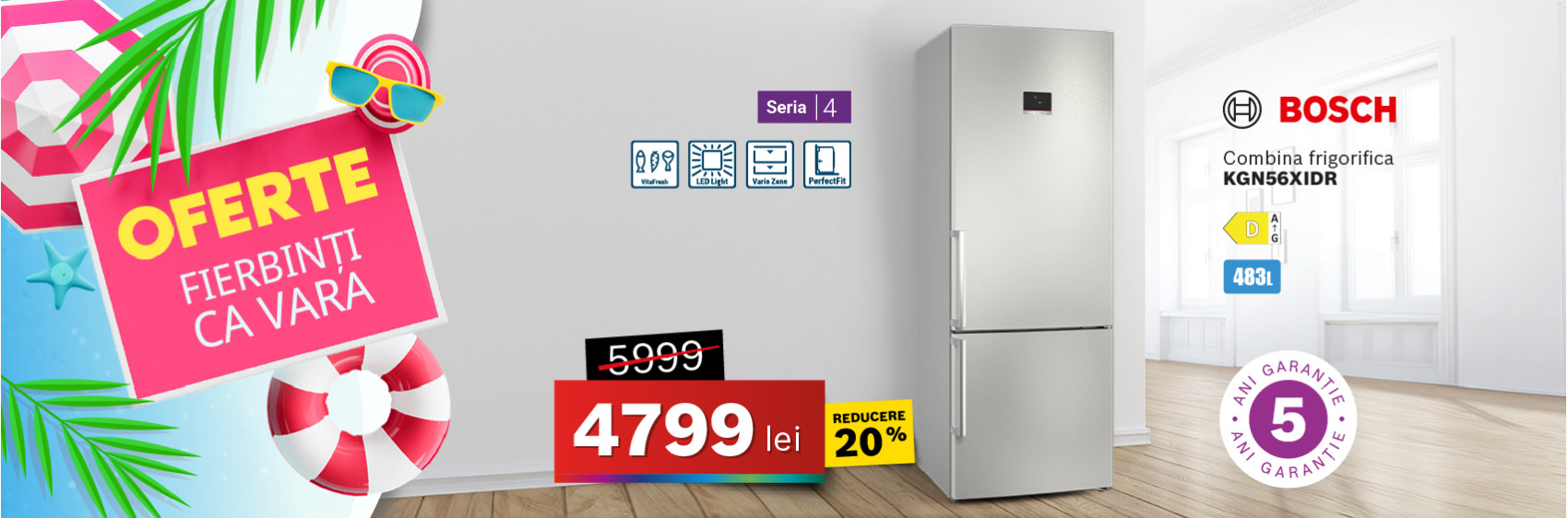 Combina frigorifica Bosch KGN56XIDR, No Frost, Seria 4, 193 cm