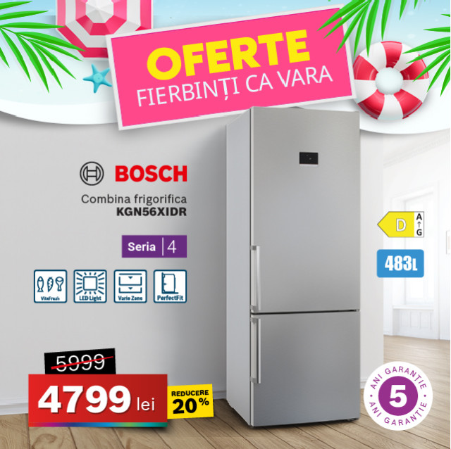 Combina frigorifica Bosch KGN56XIDR, No Frost, Seria 4, 193 cm