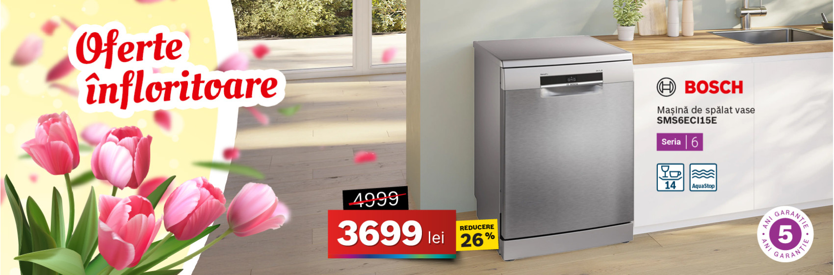 Mașină de spălat vase Bosch SMS6ECI15E, 14 seturi