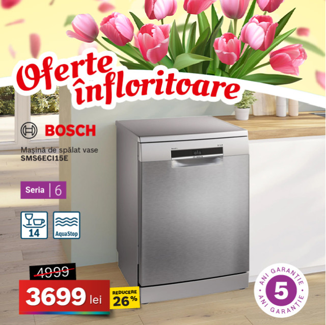 Mașină de spălat vase Bosch SMS6ECI15E, 14 seturi