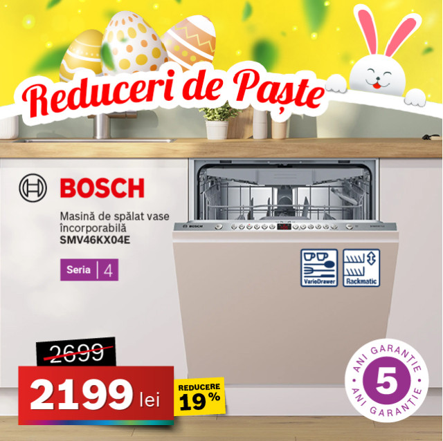 Masină de spălat vase încorporabilă Bosch SMV46KX04E, 13 seturi