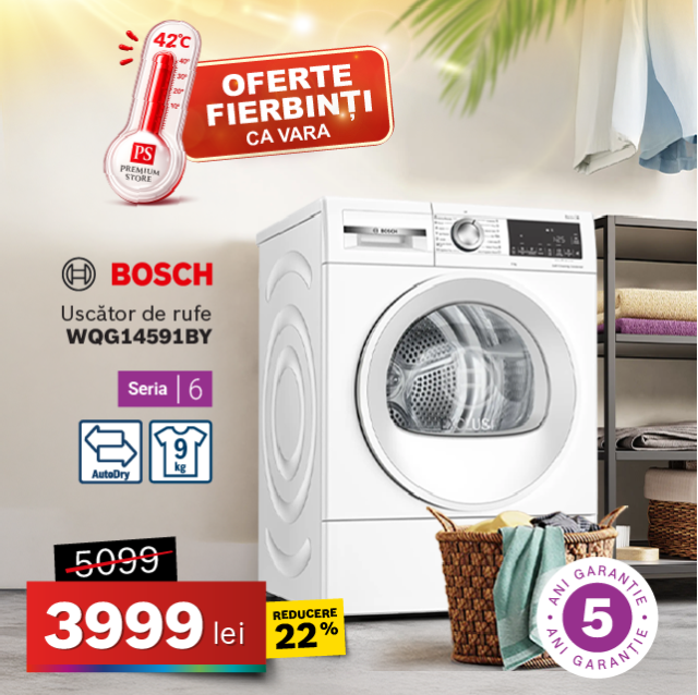 Uscător de rufe BOSCH WQG14591BY, Seria 6, 9 kg