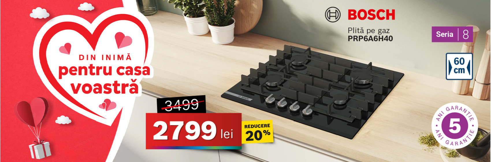 Plită pe gaz Bosch PRP6A6H40, Seria 8