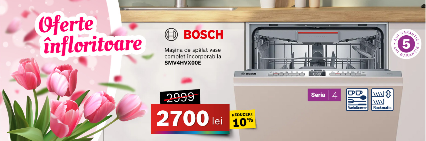 Mașină de spălat vase Bosch SMV4HVX00E, 14 seturi