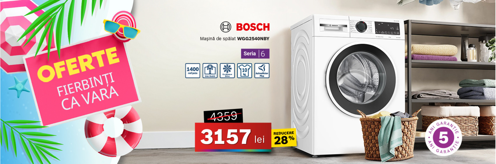 Mașină de spălat Bosch WGG2540NBY, 10kg, Seria 6