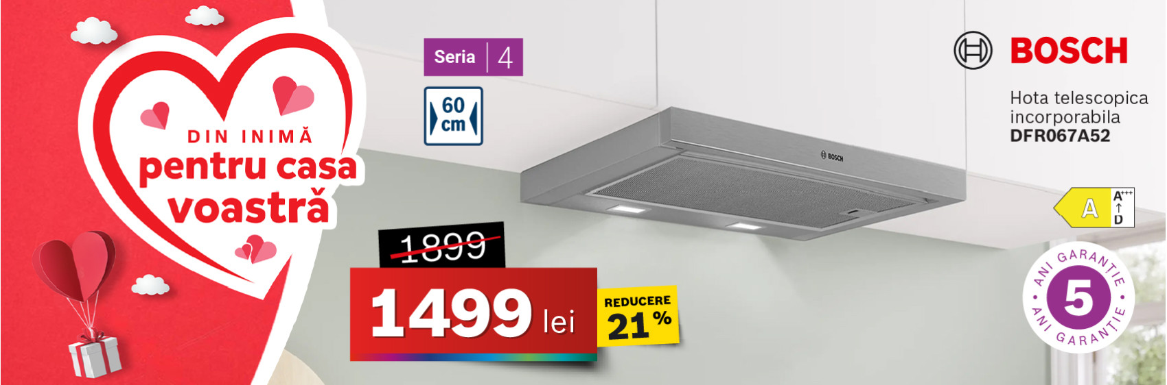 Hota telescopica incorporabila Bosch DFR067A52, Seria 4