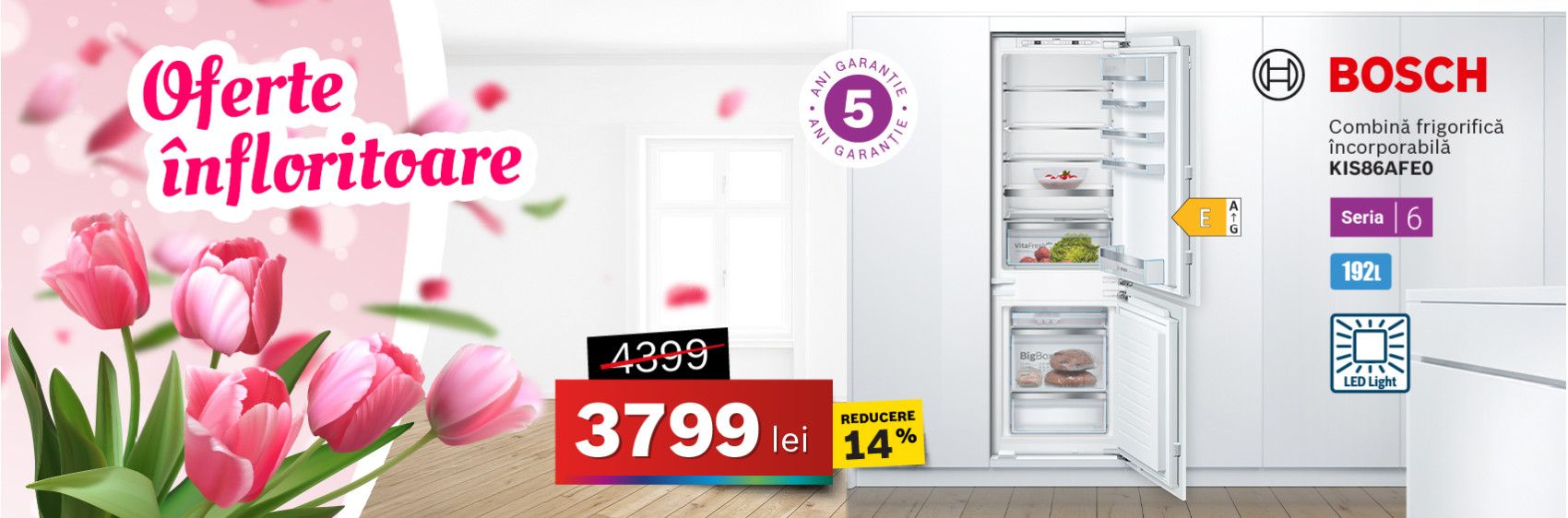 Combină frigorifică Bosch KIS86AFE0 incorporabilă, Low Frost