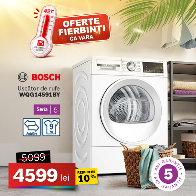 Uscător de rufe BOSCH WQG14591BY, Seria 6, 9 kg